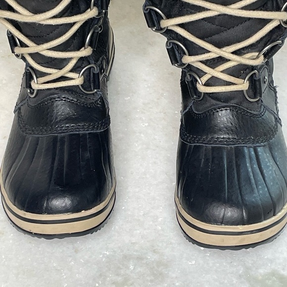 SOREL boots leather fur lined Tofino II waterproof sz 6 EU 37 black canv… - Picture 3 of 11